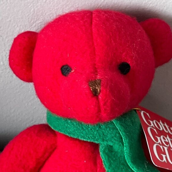 Vintage Gund Hot Shots Hotshots 2459 Red Plush Bear Green Scarf Christmas 9" - Picture 5 of 10